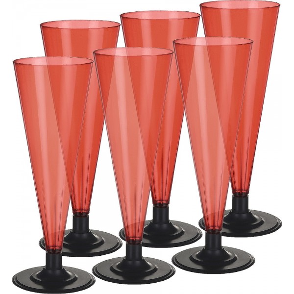 Фужер 170 мл для шампанского цветной (красный) с низкой черной ножкой, набор (6 шт./уп.)