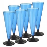Фужер 170 мл для шампанского цветной (синий) с низкой черной ножкой, набор (6 шт./уп.)