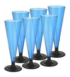 Фужер 170 мл для шампанского цветной (синий) с низкой черной ножкой, набор (6 шт./уп.)