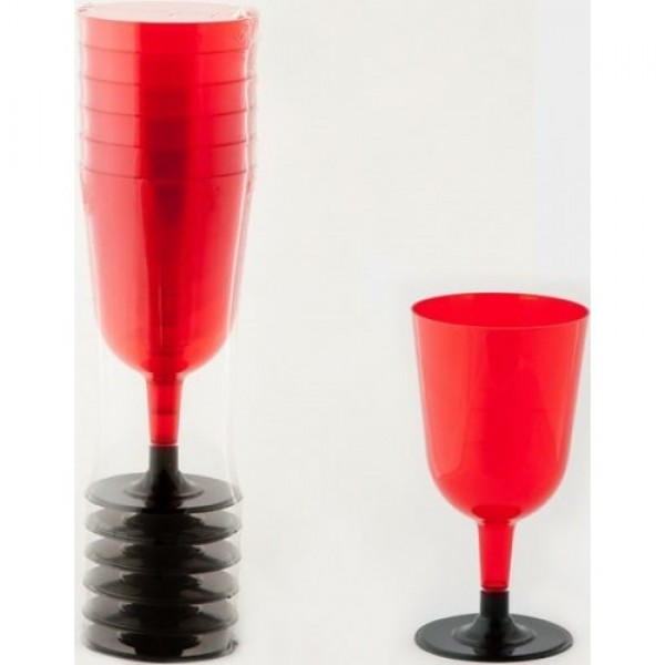 Бокал 200 г для вина цветной (красный) с низкой черной ножкой (6 шт./уп.)